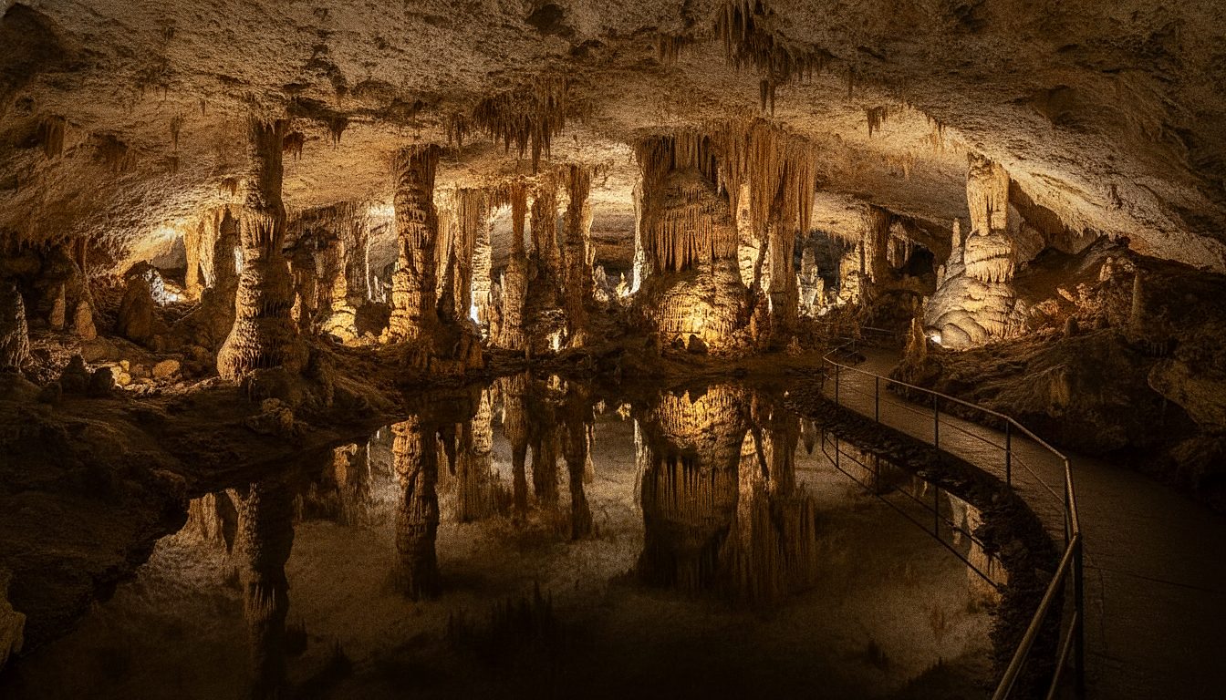 Verlichte druipsteenformaties in de Coves del Drach bij Porto Cristo op Mallorca